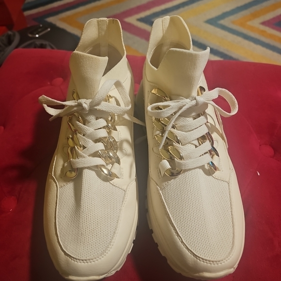 Shoe Dazzle Shoes - Shoedazzle Womens Sz 8.5 Lacricia Chunky Sole Modern Sneakers Bone  Gold Accents